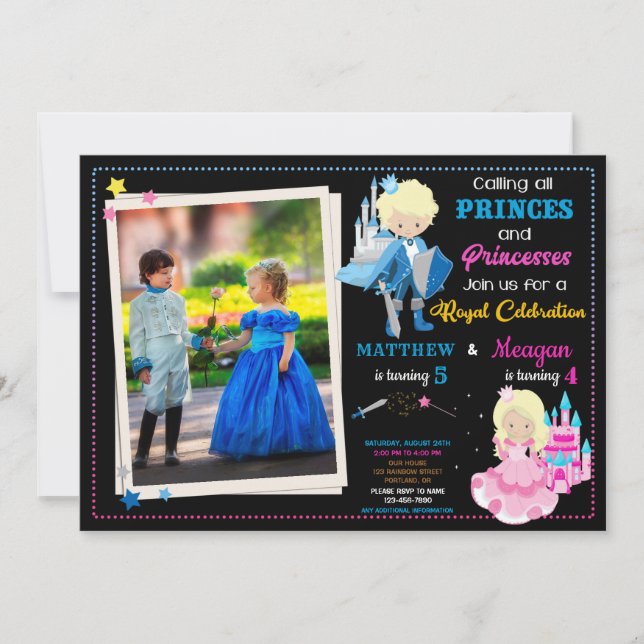 Prince och Princess-födelsedagsinbjudan med foto Inbjudningar (Framsida)
