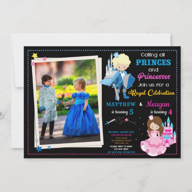 Prince och Princess-födelsedagsinbjudan med foto Inbjudningar (Framsida)