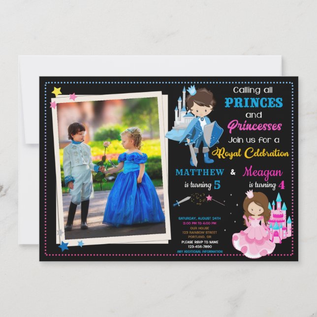 Prince och Princess-födelsedagsinbjudan med foto Inbjudningar (Framsida)