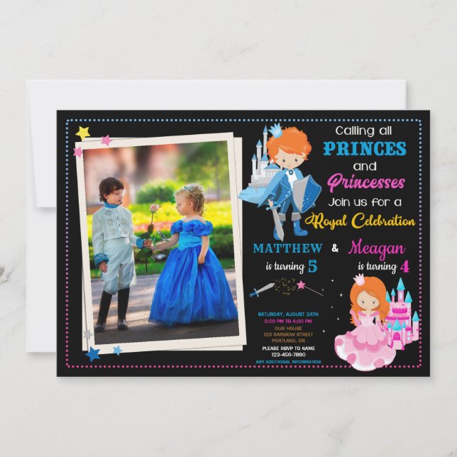 Prince och Princess-födelsedagsinbjudan med foto Inbjudningar (Framsida)