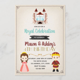Prince och prinsessan födelsedagsfest inbjudan