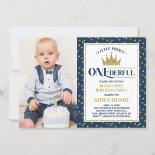Prince ONEderful First Birthday bjudande, Blue Inbjudningar