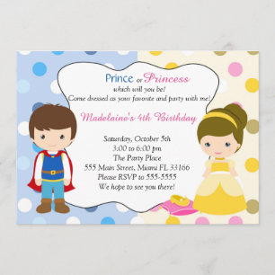 Prince Princess Bjud Kids Birhday Party Inbjudningar