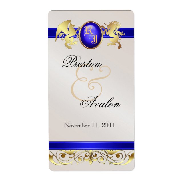 Prince & Princess Blue Jewel Vin Bröllop etikett Fraktsedel (Framsidan)