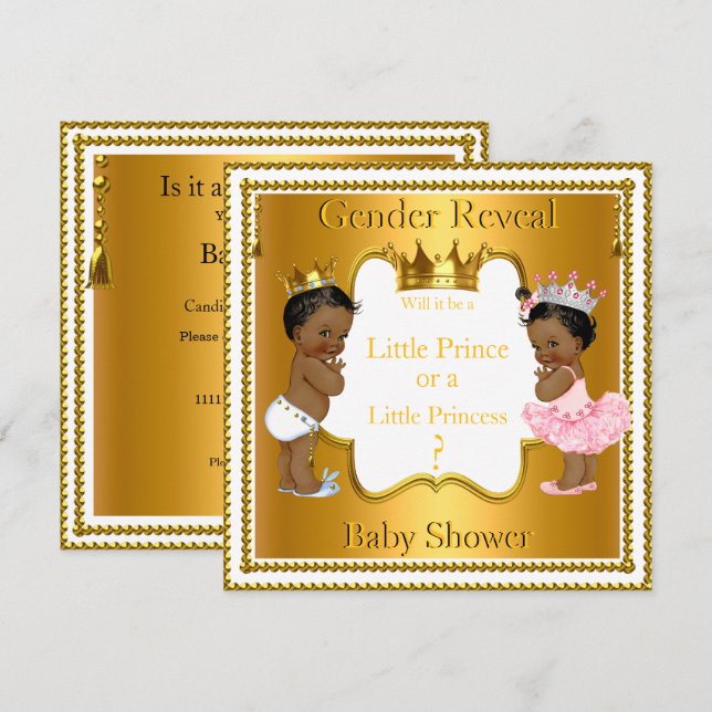 Prince Princess Gender Reveal Baby Shower Ethnic Inbjudningar (Fram/baksida)