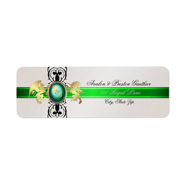 Prince & Princess Grönt Champange Adressetiketter Returadress Etikett (Framsidan)
