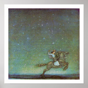 Prince Rides in Moonlight av John Bauer Poster