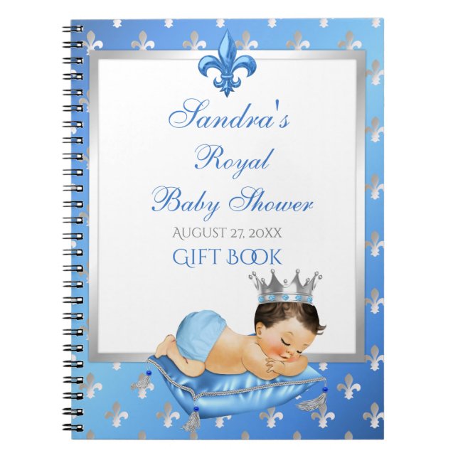 Prince Royal Baby blue & Silver Pillow Gift Guest Anteckningsbok (Framsidan)