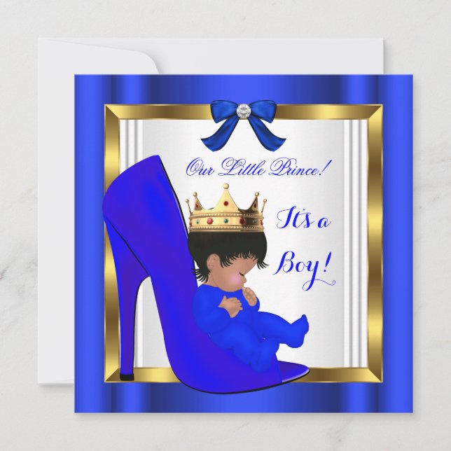 Prince Royal Baby Shower Cute Boy Blue Shoe Inbjudningar (Framsida)