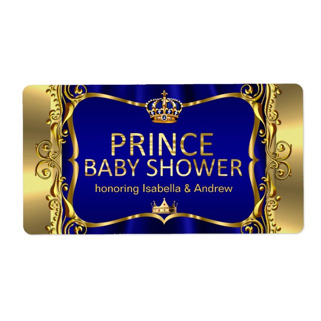 Prince Royal Blue Baby Shower Guld Boy Fraktsedel (Framsidan)