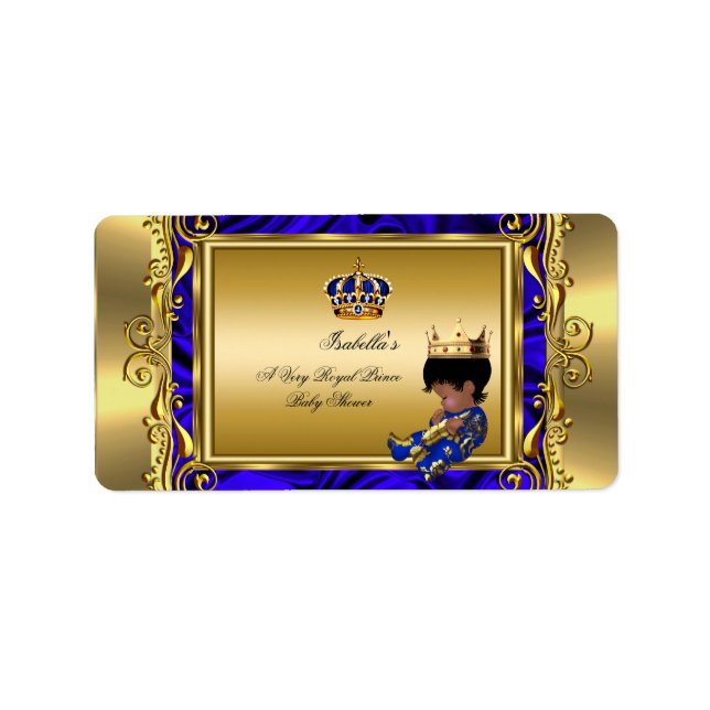 Prince Royal Blue Baby Shower Regal Guld Boy Adressetikett (Framsidan)