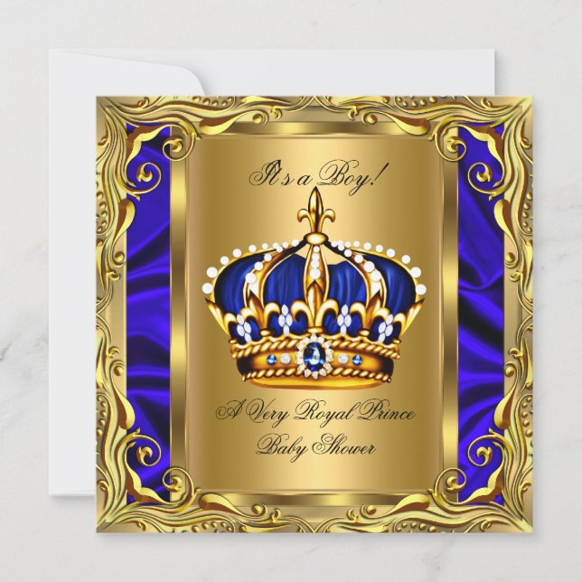 Prince Royal Blue Baby Shower Regal Guld Boy Inbjudningar (Framsida)