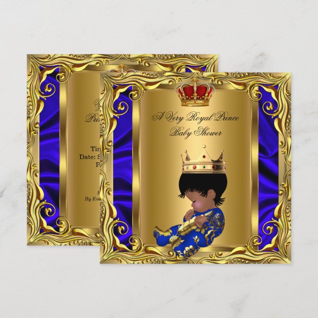 Prince Royal Blue Baby Shower Regal Red Guld Boy 5 Inbjudningar (Fram/baksida)