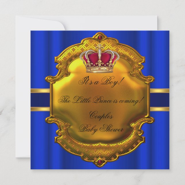 Prince Royal Blue Boy Baby Shower Krona Inbjudningar (Framsida)