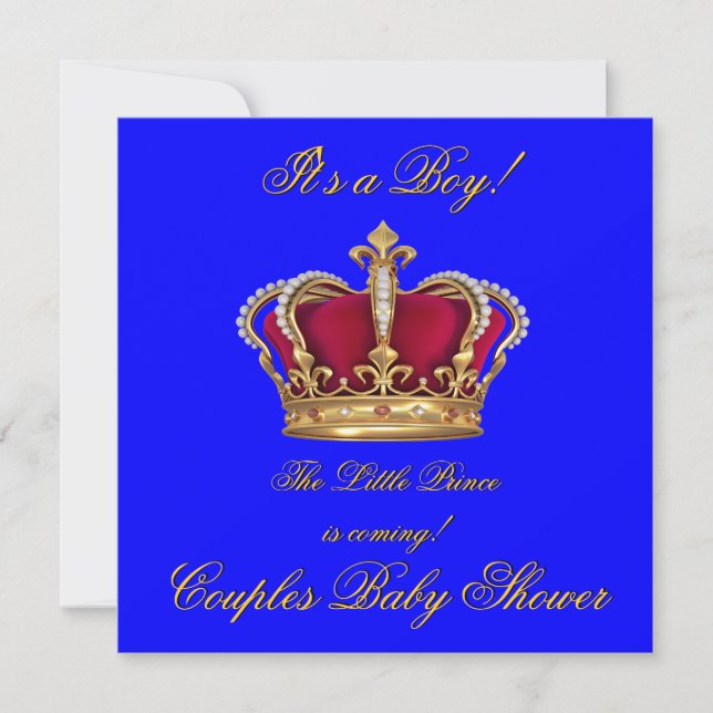 Prince Royal Blue Boy Baby Shower Krona Inbjudningar (Framsida)