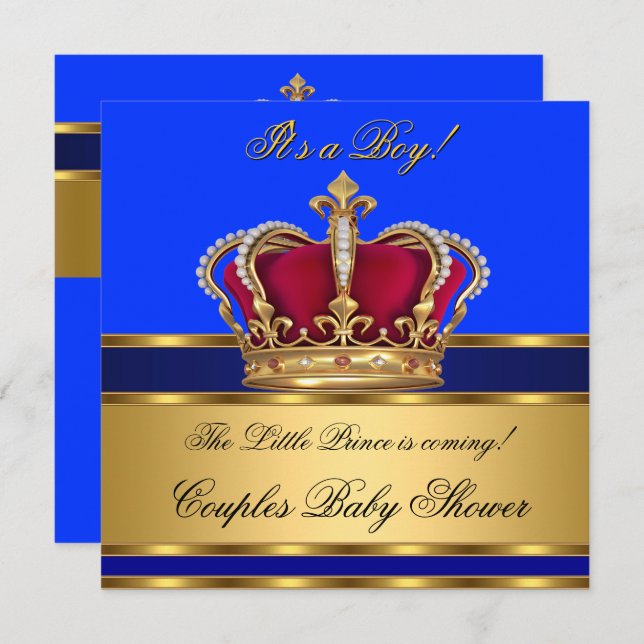 Prince Royal Blue Boy Baby Shower Krona Inbjudningar (Fram/baksida)