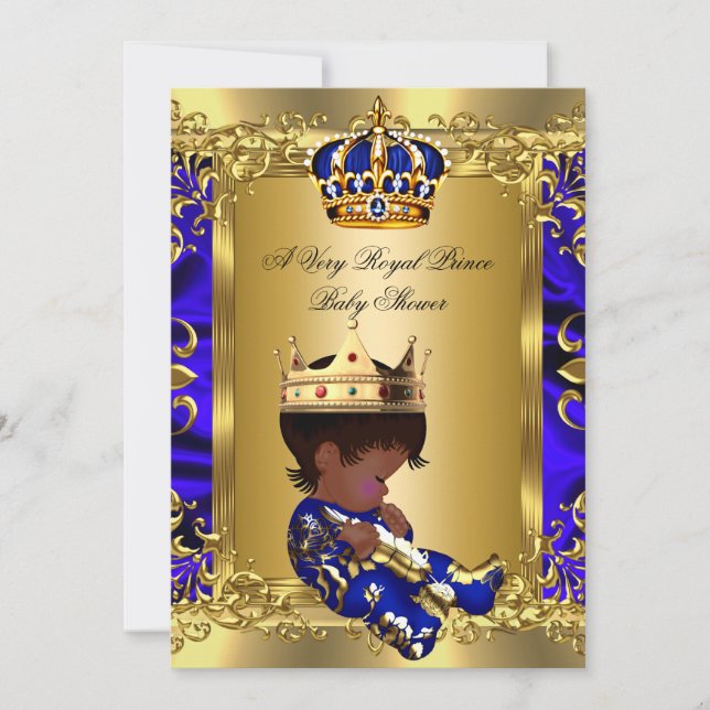 Prince Royal Blue Boy Shower Regal Guld 2 Inbjudningar (Framsida)