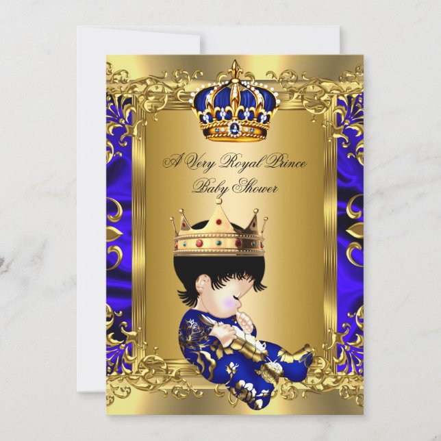 Prince Royal Blue Boy Shower Regal Guld 2a Inbjudningar (Framsida)