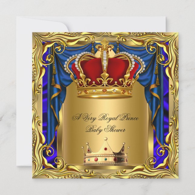 Prince Royal Blue Boy Shower Regal Red Guld Inbjudningar (Framsida)