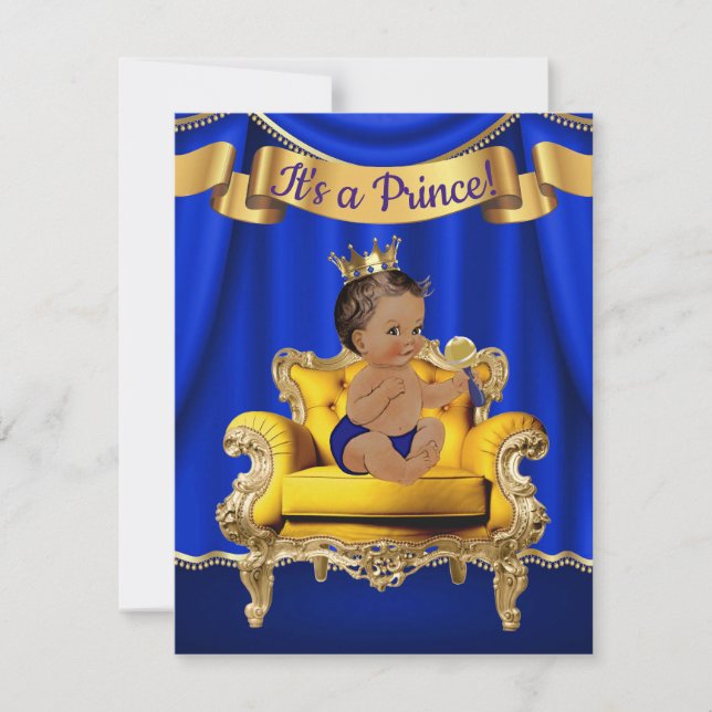 Prince Royal Blue Guld Baby Shower-inbjudningar Inbjudningar (Framsida)