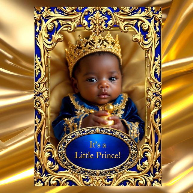 Prince Royal Blue Guld Baby Shower Rattle Ethnic Inbjudningar (Skapare uppladdad)