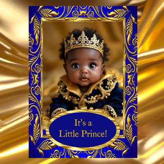 Prince Royal Blue Guld Boy Baby Shower Ethnic Inbjudningar