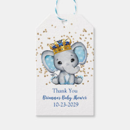Prince Royal Blue Guld Elephant Boy Shower Presentetikett