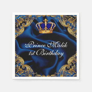 Prince Royal blue och guld krona och silke Pappersservett