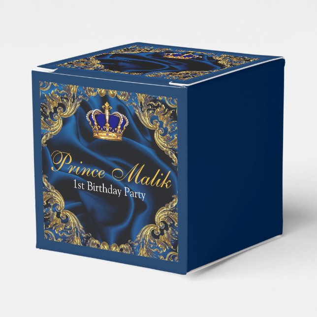 Prince Royal blue och guld krona och silke Presentaskar (Framsidan Sidan)
