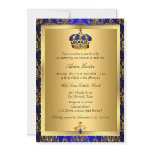 Prince Royal Blue Regal Krona Baptism Inbjudan