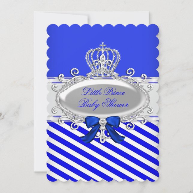 Prince Royal Boy Shower Blue White Rand Inbjudningar (Framsida)