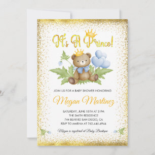 Prince Royal Guld Little Bear Boy Shower Inbjudningar