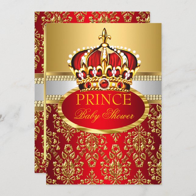 Prince Royal Red Krona Baby Shower-inbjudan Inbjudningar (Fram/baksida)