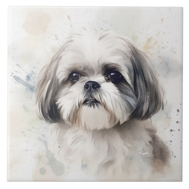 Prince Shih Tzu hund, vattenfärgsmatta Kakelplatta (Framsidan)