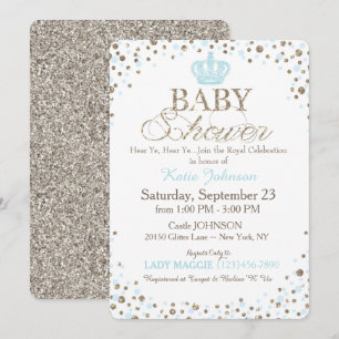 Prince Silver Glitter Sprinkle Baby Shower Inbjudningar