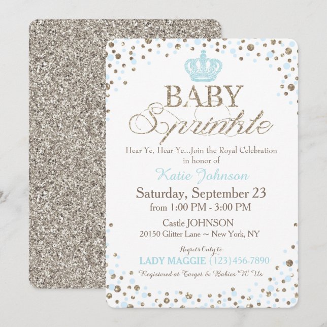 Prince Silver Glitter Sprinkle Baby Shower Inbjudningar (Fram/baksida)