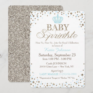 Prince Silver Glitter Sprinkle Baby Shower Inbjudningar