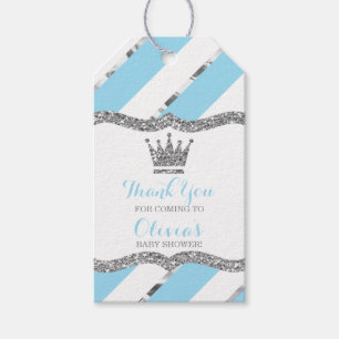 Prince Tack Märkre, Blue, Faux Glitter, Krona Presentetikett