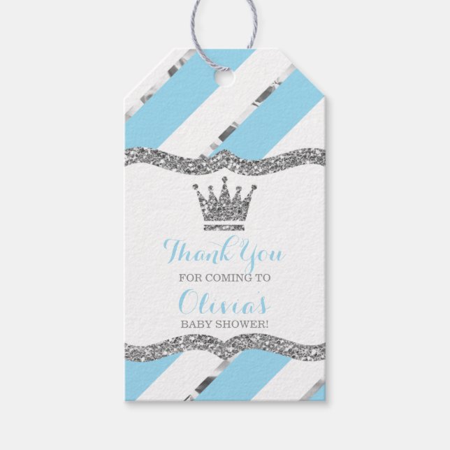 Prince Tack Märkre, Blue, Faux Glitter, Krona Presentetikett (Framsidan)