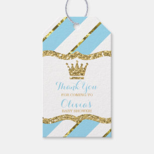 Prince Tack Märkre, Blue, Faux Glitter, Krona Presentetikett