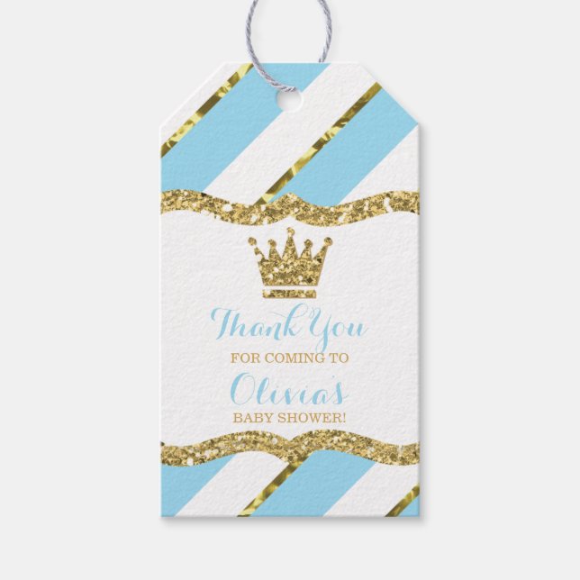 Prince Tack Märkre, Blue, Faux Glitter, Krona Presentetikett (Framsidan)