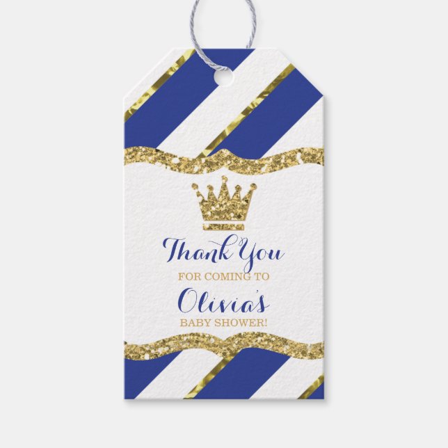 Prince Tack Märkre, Blue, Faux Glitter, Krona Presentetikett (Framsidan)