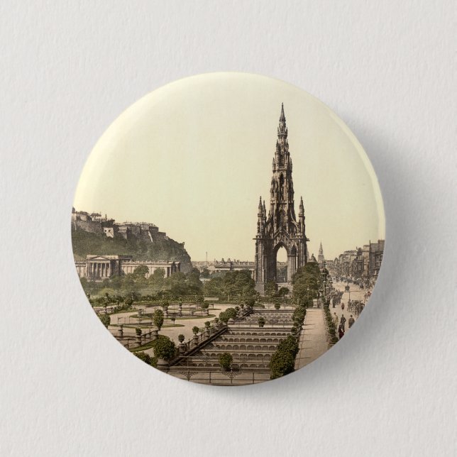 Princes Gata, slottet och Scott monument Knapp (Framsida)