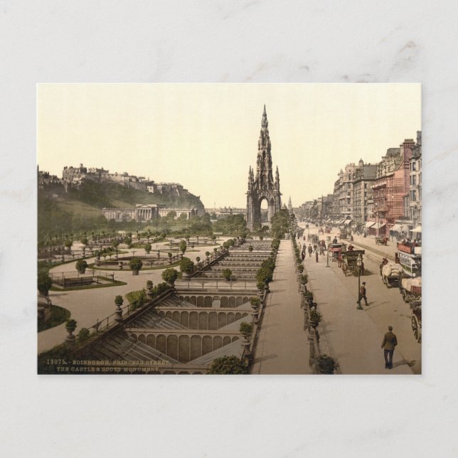 Princes Street, Castle och Scott Monument Vykort (Framsida)