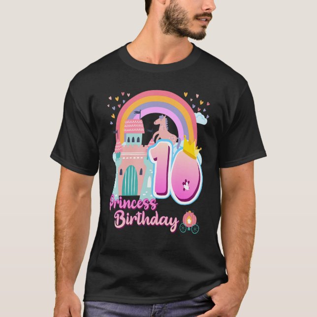 Princess 10th Birthday Horse Rainbow Castle Birthd T Shirt (Framsida)