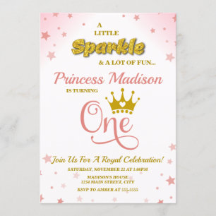 Princess 1:a födelsedag Gnistra Rosa Guld Inbjudningar