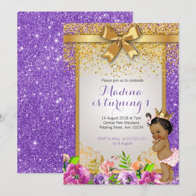 Princess 1:a födelsedagsinbjudan inbjudningar (Fram/baksida)