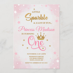 Princess 1:a födelsedagsinbjudan, Rosa och Guld Inbjudningar