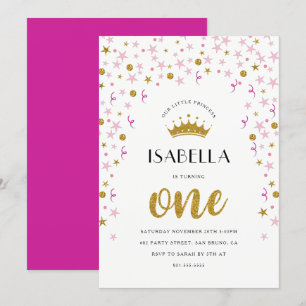 Princess 1st Birthday Guld & Rosa Confetti Inbjudningar