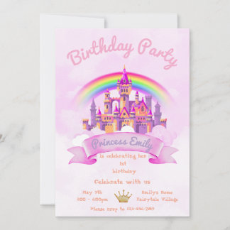 Princess 1st Birthday Invitation Editable Pink Inbjudningar